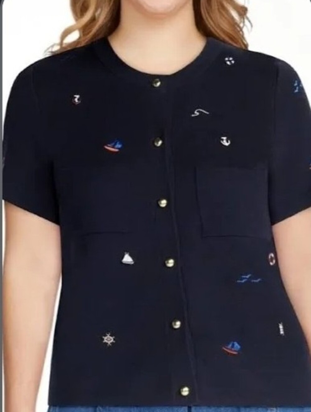Women's Navy Nautical Embroidered Cardigan